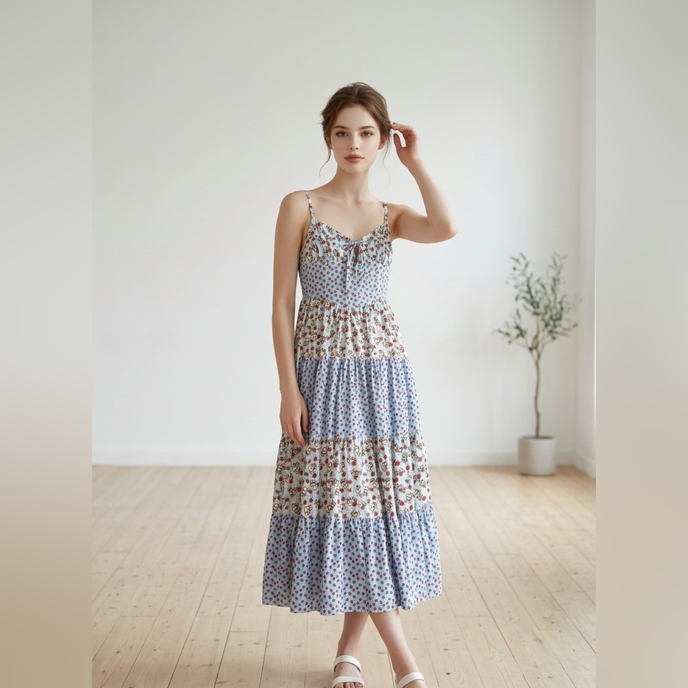 Thorn & Fable Raccoons & Strawberries Strappy Maxi Dress